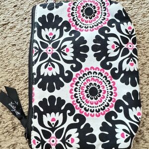 Thirty One Zipper Black White and Pink Patterned Pouch Cosmetic Bag Carry All